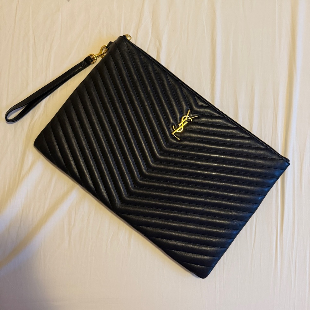 YSL Saint Laurent Cassandre Matelasse Large Quilted Clutch Pouch Wristlet